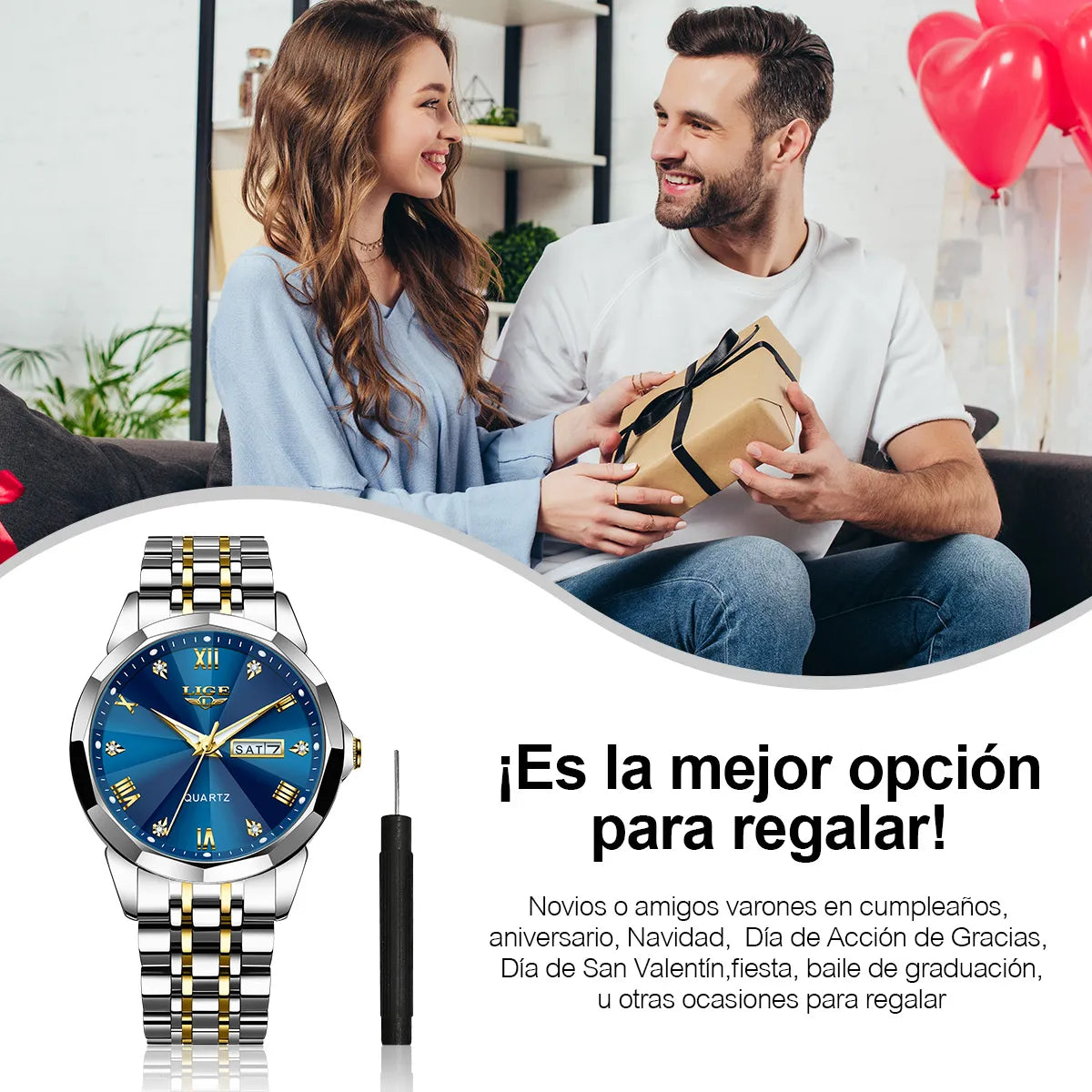 Reloj Pulsera Hombre Fecha Luminiscente Acero Inoxidable