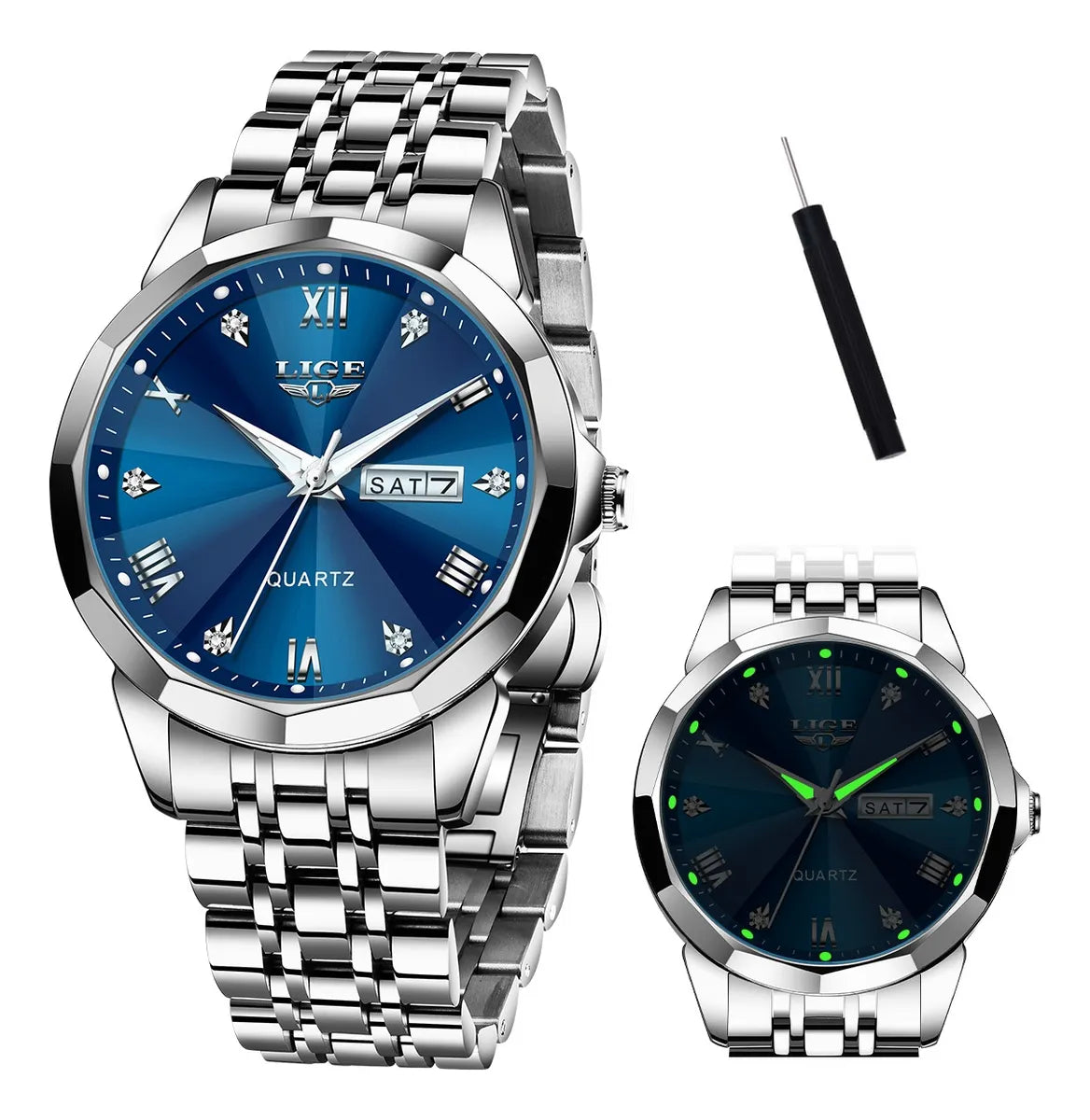 Reloj Pulsera Hombre Fecha Luminiscente Acero Inoxidable